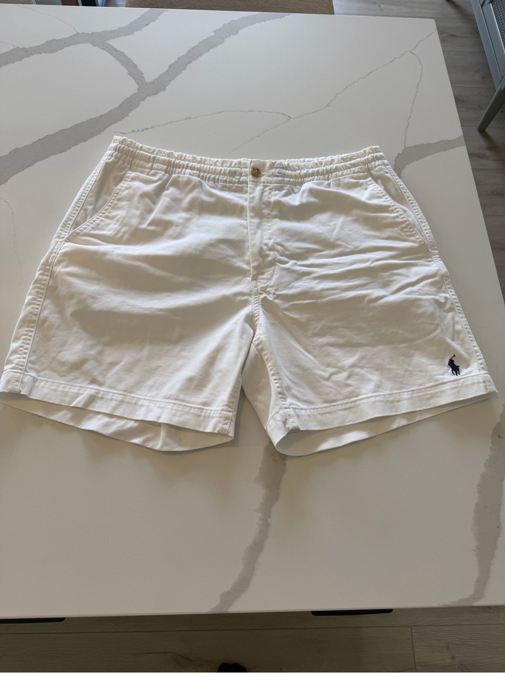 Ralph Lauren White Flat-Front Cotton Shorts